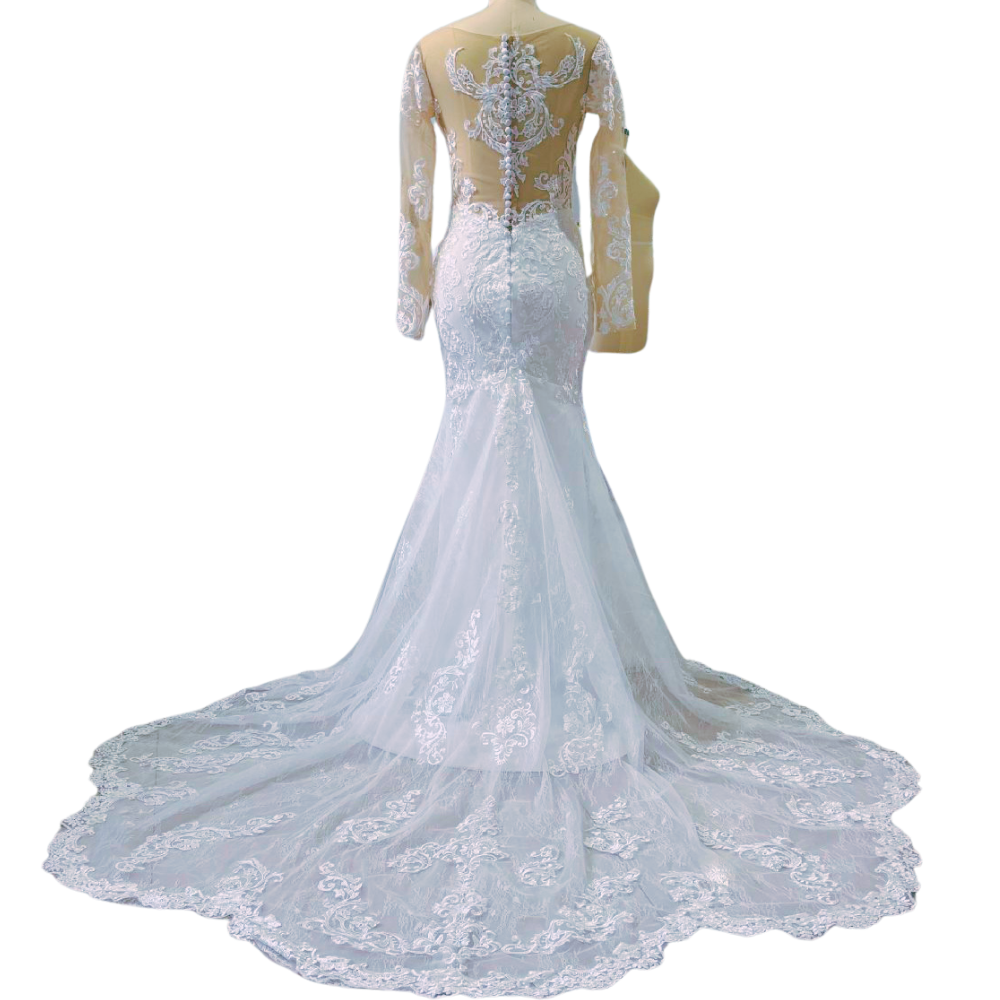 Long Sleeve Real Picture Floral Backless Bridal Gown EYM5017