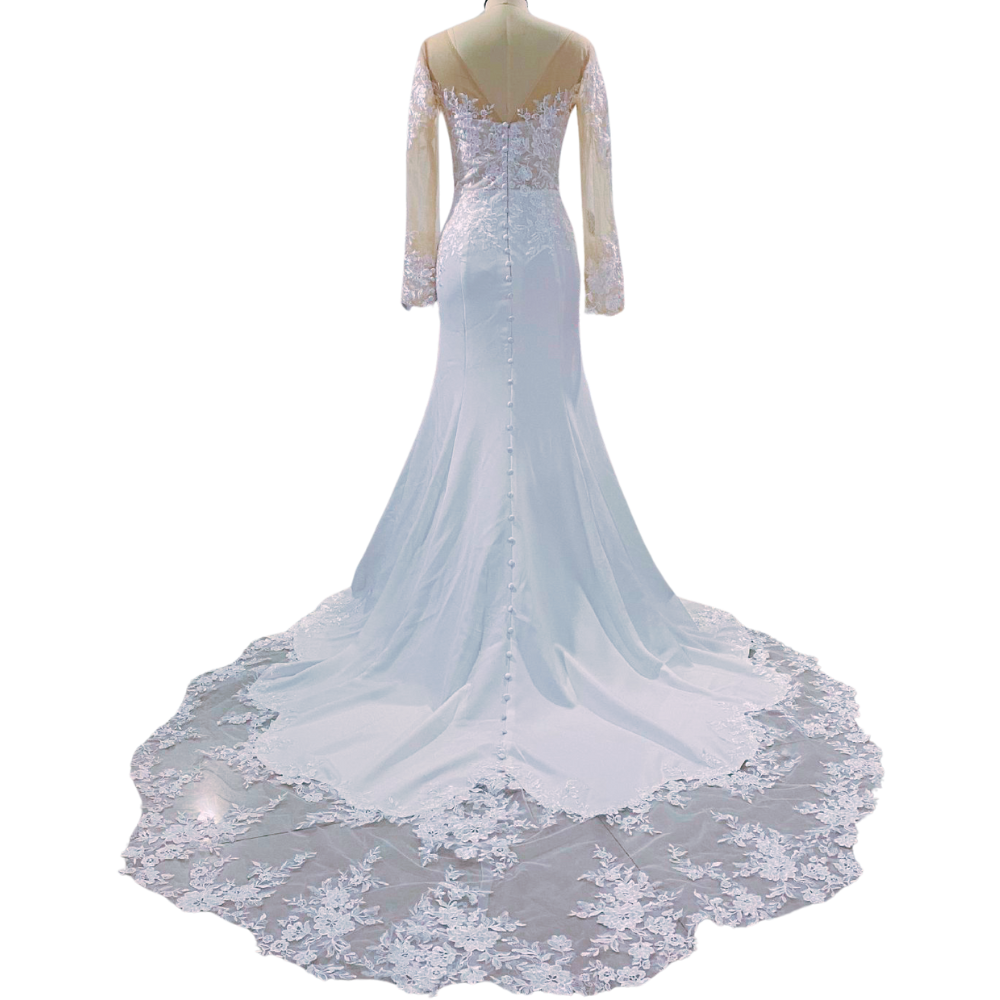 Long Sleeves Flower Lace Appliques Mermaid Wedding Dress EYM5024