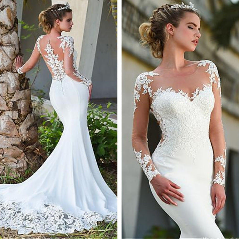 Sexy New Design Boat Neck Satin Mermaid Wedding Dress EYM976