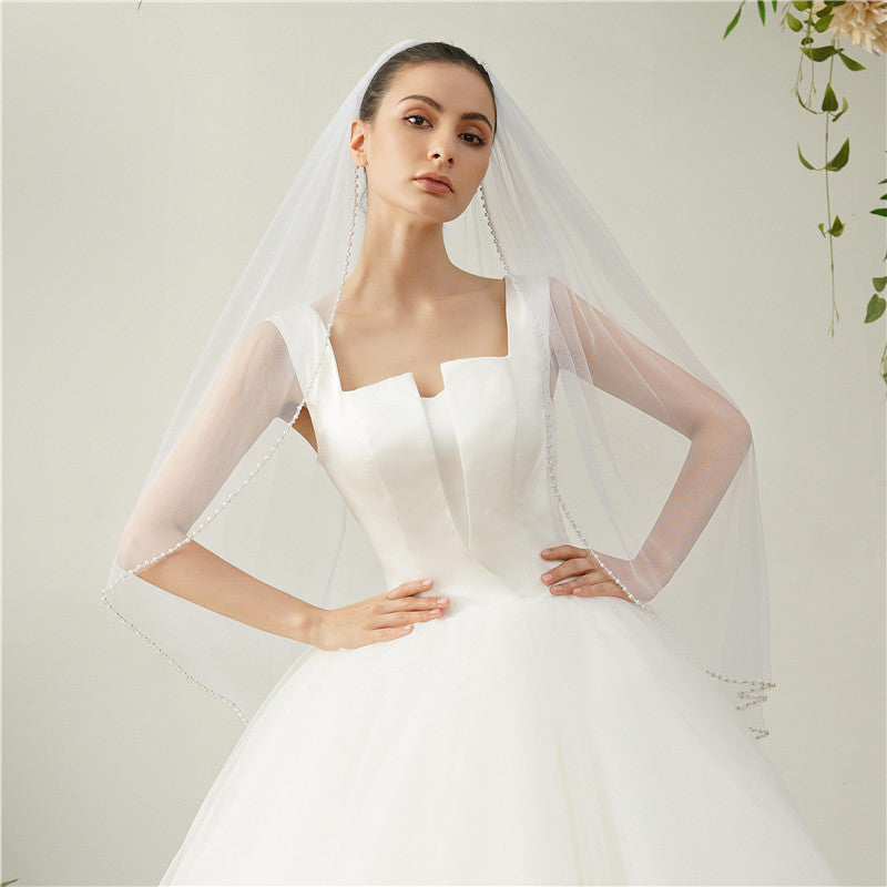 Beaded Edge Short Bride's Wedding Veil YAV1058