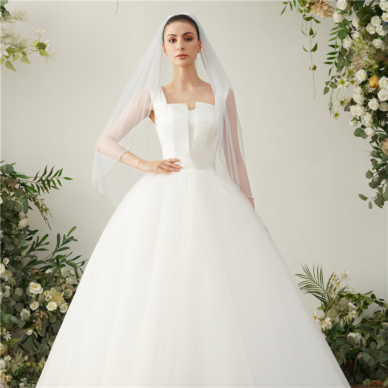 Beaded Edge Short Bride's Wedding Veil YAV1058