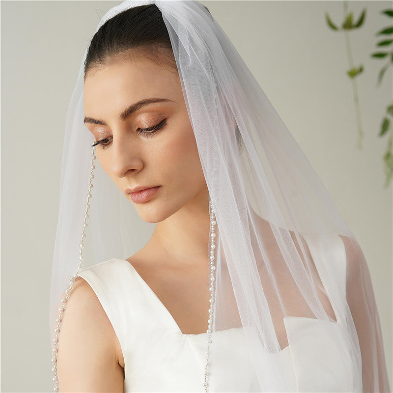 Beaded Edge Short Bride's Wedding Veil YAV1058