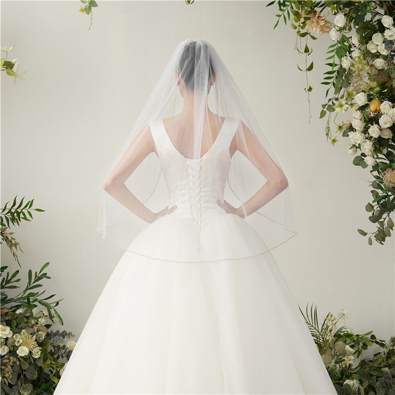 Beaded Edge Short Bride's Wedding Veil YAV1058