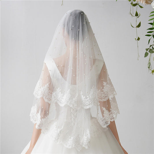 2 Tier Fingertip Length Wedding Bridal Veil With Comb YAV1064