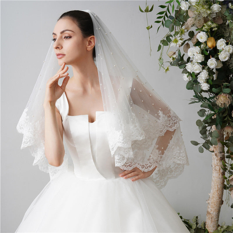 2 Tier Fingertip Length Wedding Bridal Veil With Comb YAV1064