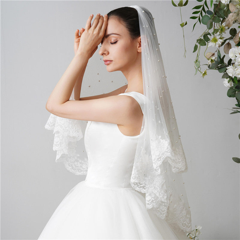 2 Tier Fingertip Length Wedding Bridal Veil With Comb YAV1064