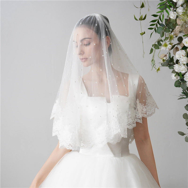 2 Tier Fingertip Length Wedding Bridal Veil With Comb YAV1064