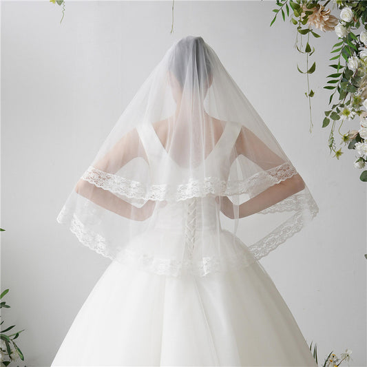 Simple Short Wedding Veils 2-Tier Wedding Veil with Comb for Brides YAV1066