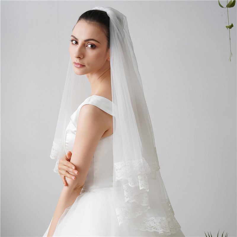 Simple Short Wedding Veils 2-Tier Wedding Veil with Comb for Brides YAV1066