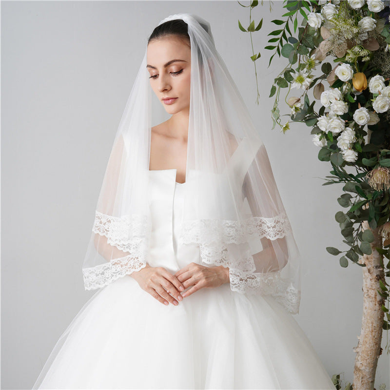 Simple Short Wedding Veils 2-Tier Wedding Veil with Comb for Brides YAV1066