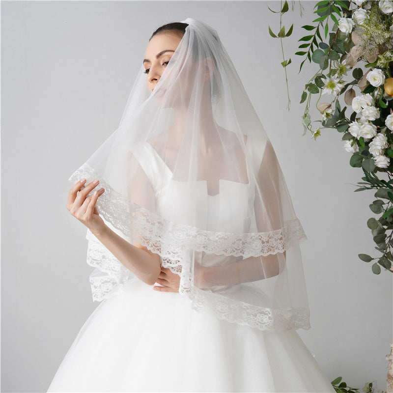 Simple Short Wedding Veils 2-Tier Wedding Veil with Comb for Brides YAV1066