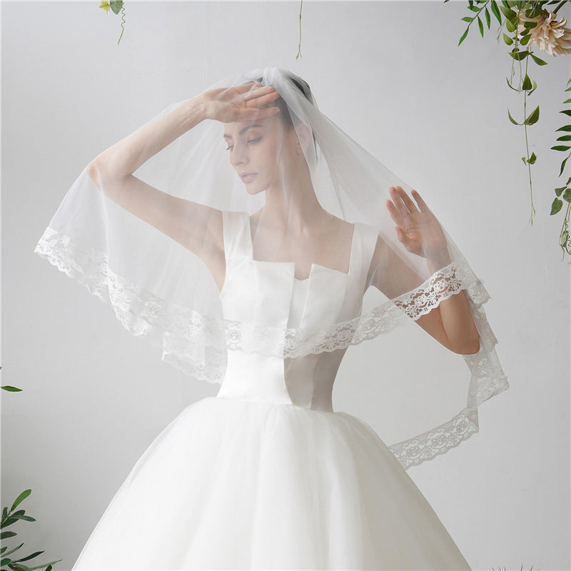 Simple Short Wedding Veils 2-Tier Wedding Veil with Comb for Brides YAV1066