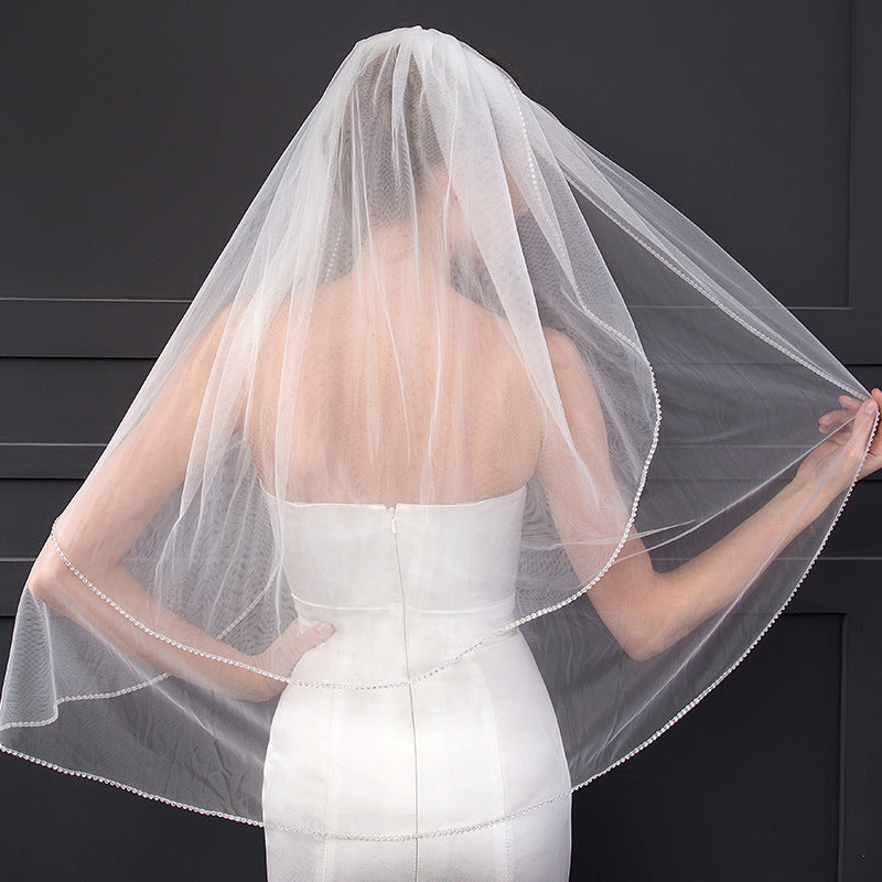 Simple Cut Edge Fingertip Length Bride's Veil YAV1067