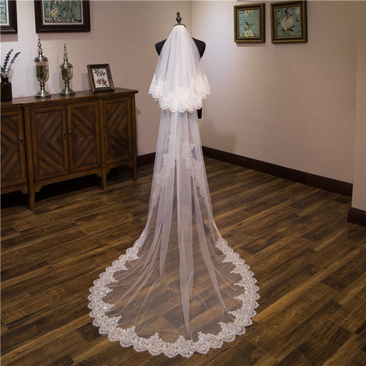 3 Meters Elegant Long Wedding Veil with Lace YAV1076