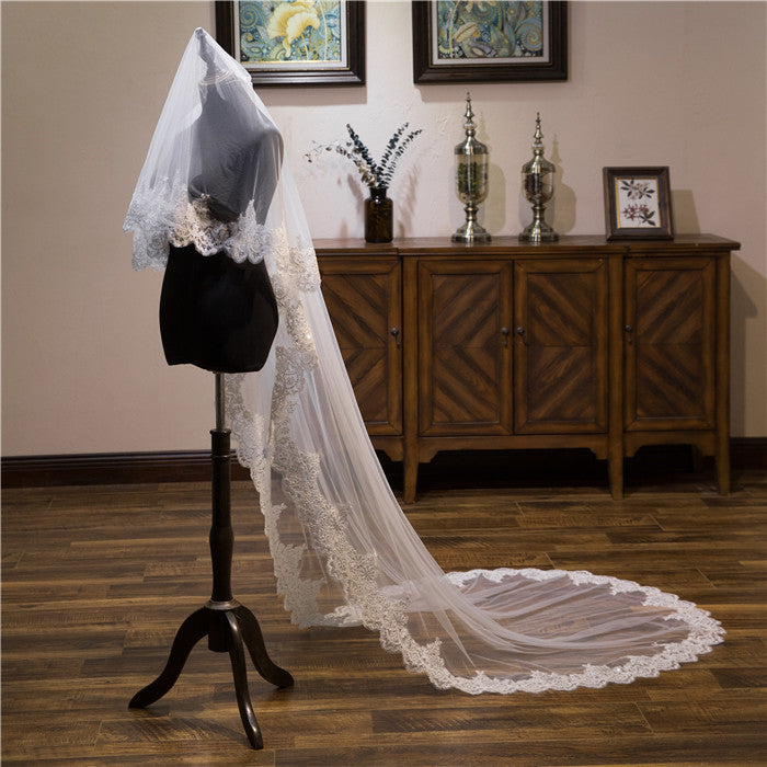 3 Meters Elegant Long Wedding Veil with Lace YAV1076