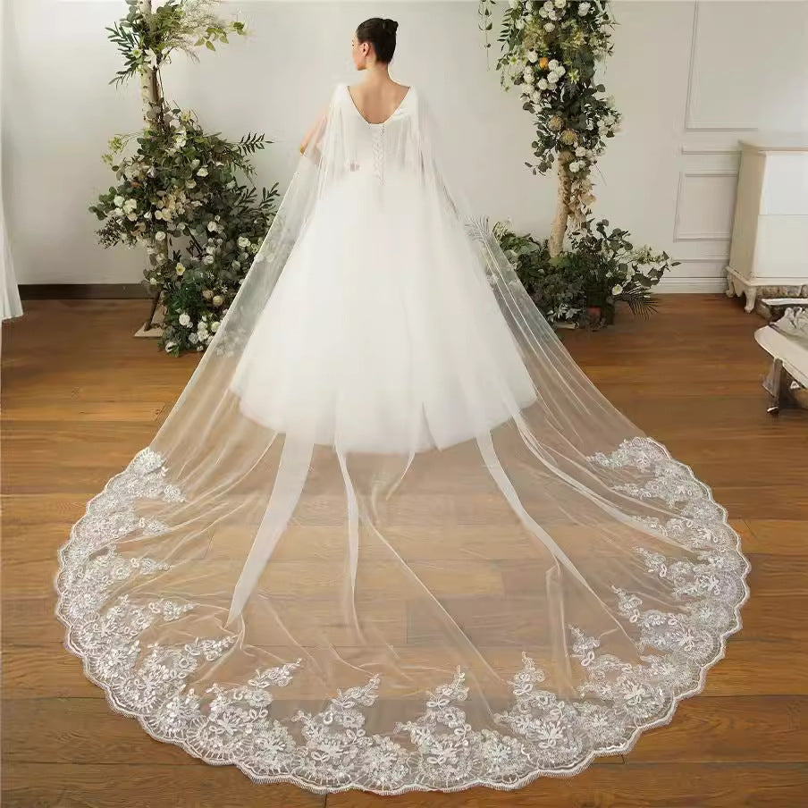 Long Tulle Shoulder Bridal Cape Wedding Veil Cloak YAV1077