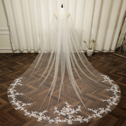 Sequin Lace Cathedral Wedding Veil YAV1078