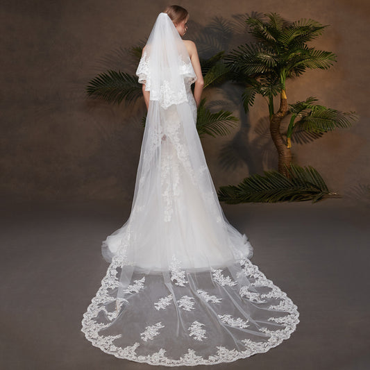 Chapel Bridal Veils One-tier Lace Applique Edge Applique Classic Veil YAV1079