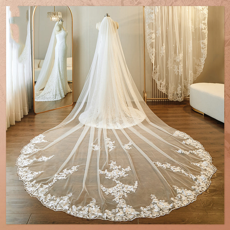 Bridal Veils Long Cathedral Style Lace Embroidered YAV1083