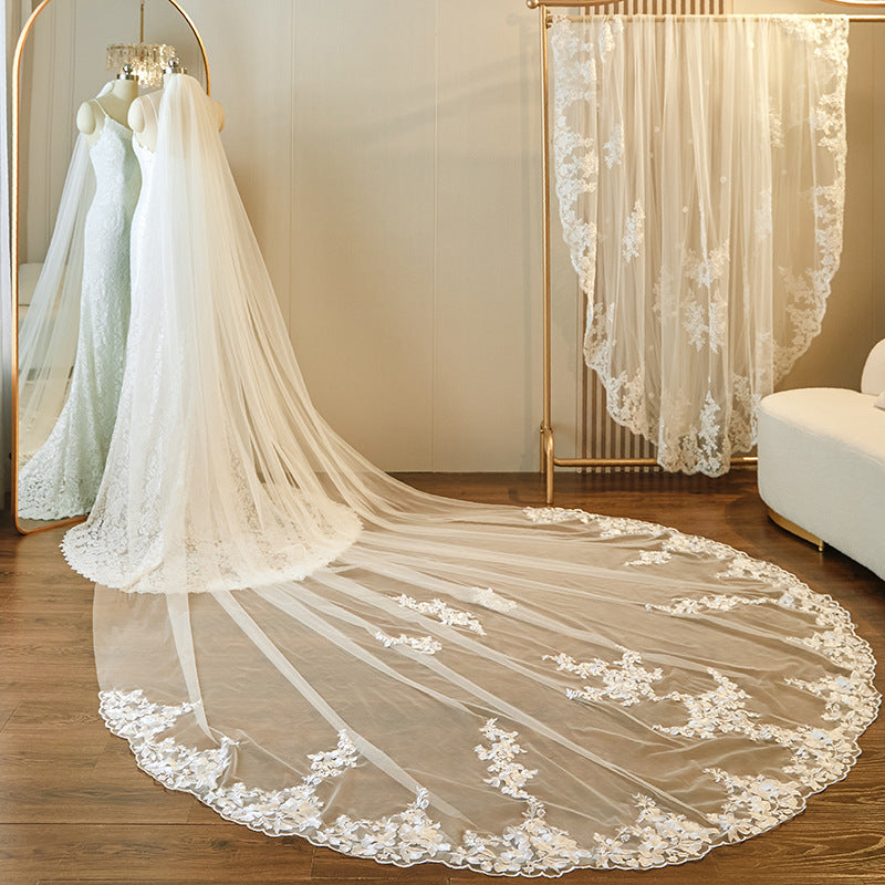 Bridal Veils Long Cathedral Style Lace Embroidered YAV1083