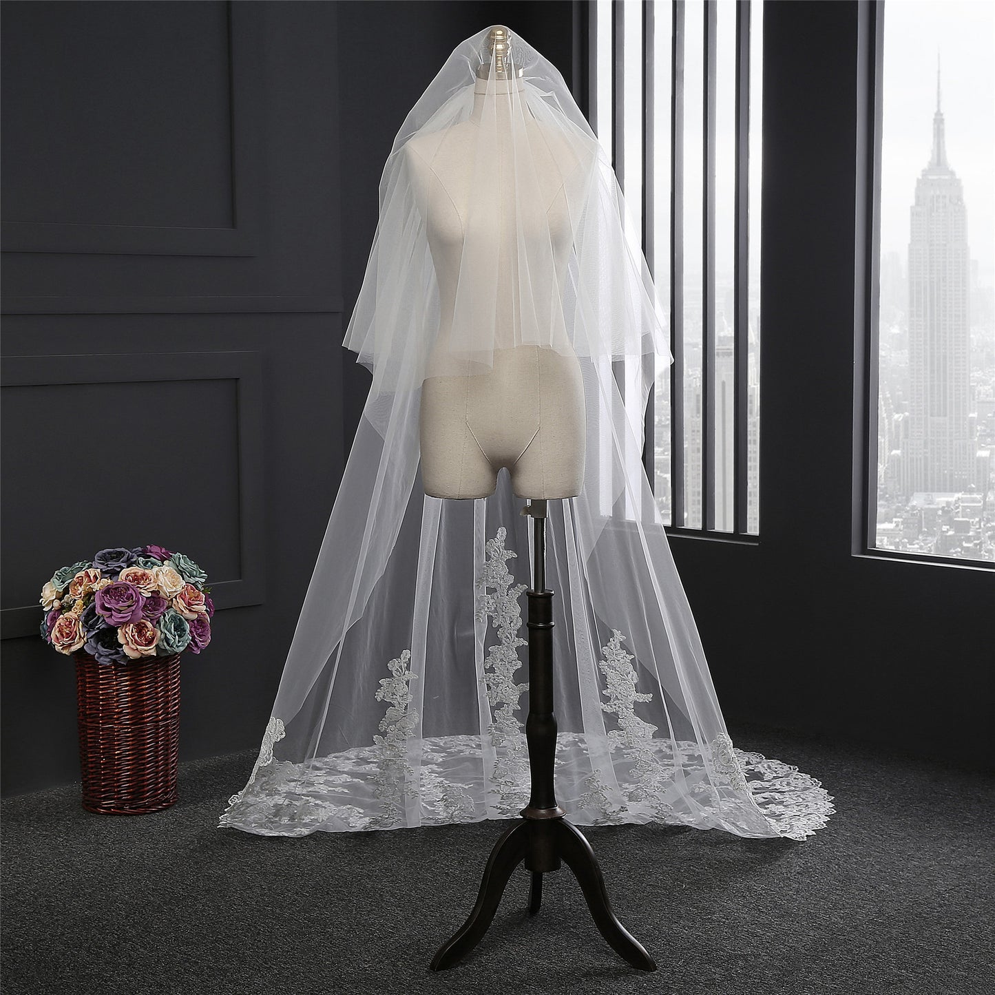 Bridal Veil New 3 Meters One Layer Lace Edge Veil YAV1085