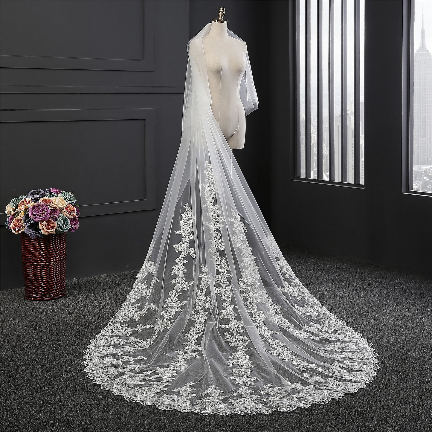 Bridal Veil New 3 Meters One Layer Lace Edge Veil YAV1085