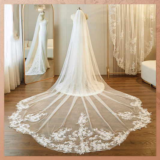 Beautiful Long Flower Lace Veil YAV1086