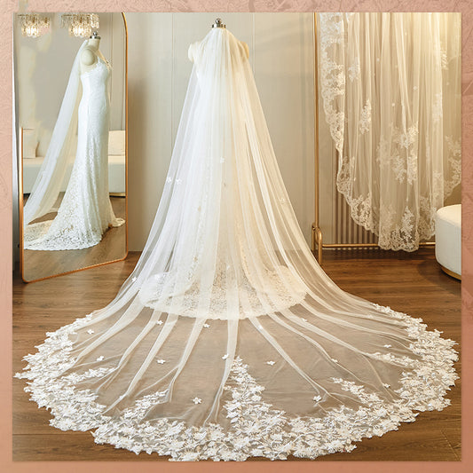 Cathedral Bridal Veils With Lace YAV1087