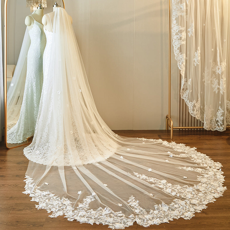 Cathedral Bridal Veils With Lace YAV1087