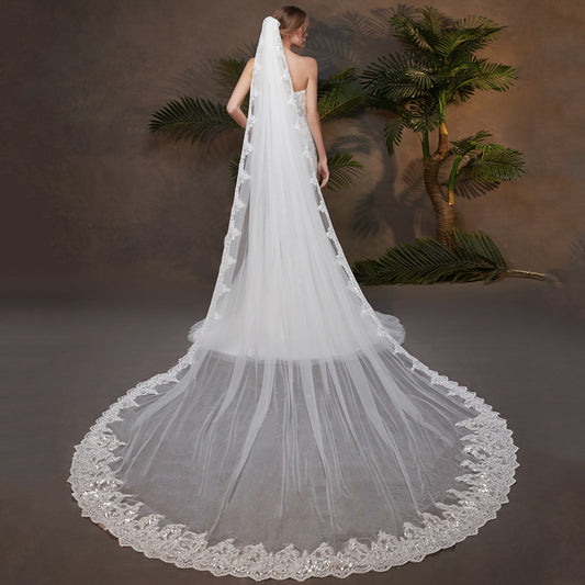 Cathedral Wedding Veils Long Lace Edge Bridal Veil with Comb YAV1090