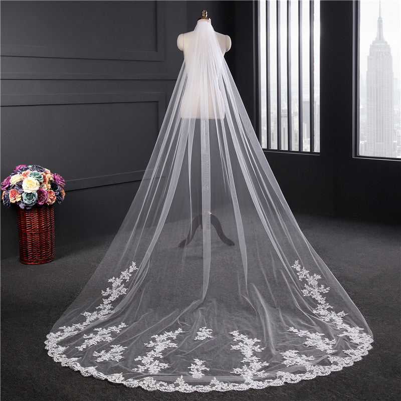 Long Lace Wedding Head Veil With Comb YAV1093