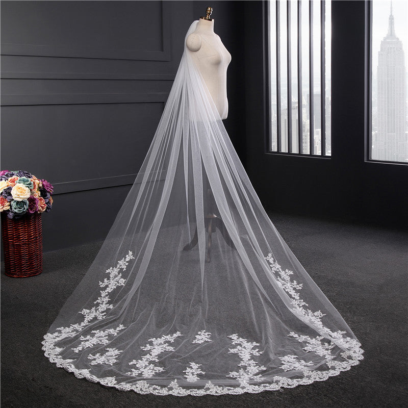 Long Lace Wedding Head Veil With Comb YAV1093