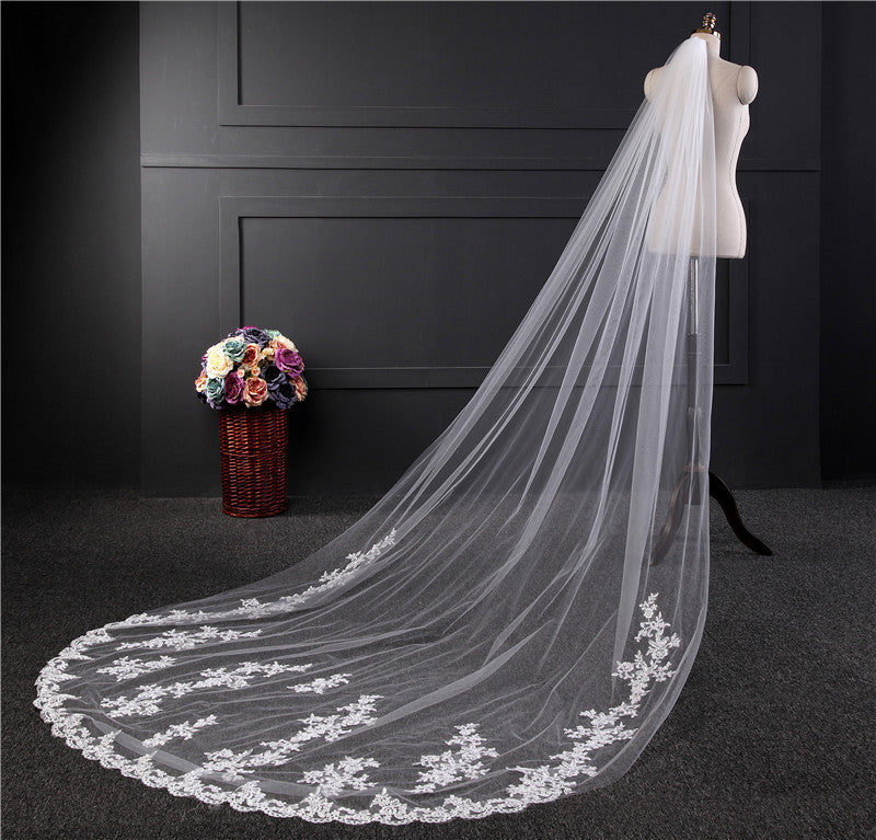 Long Lace Wedding Head Veil With Comb YAV1093