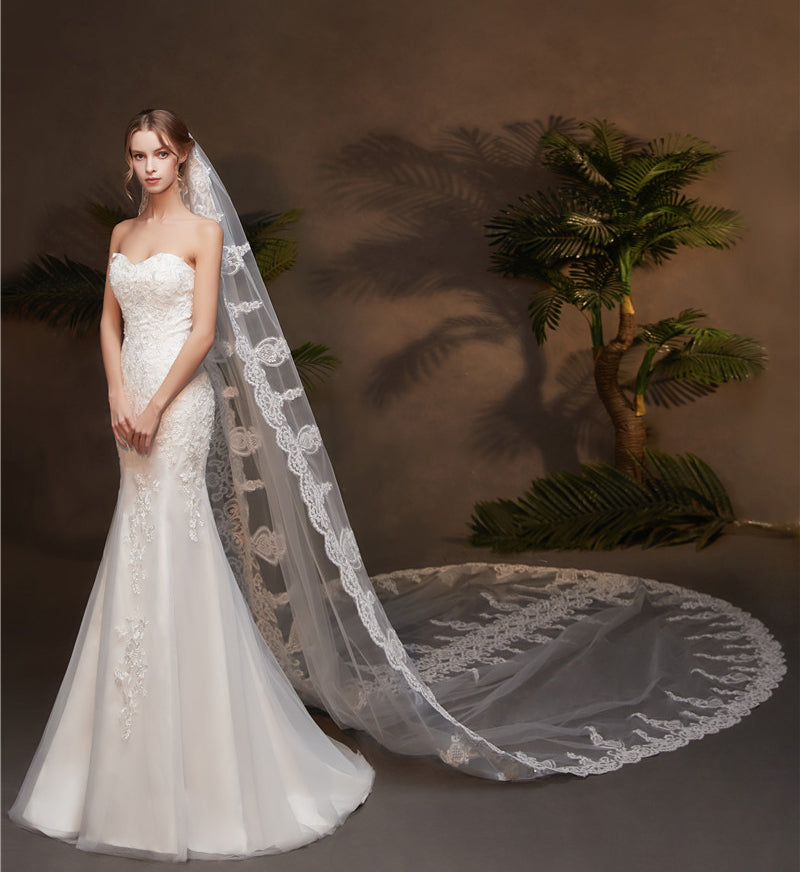 Long White Wedding Veil YAV1099