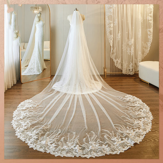 Long Gorgeous Wedding Veil Ivory White Bridal Cathedral Style Veil YAV1101