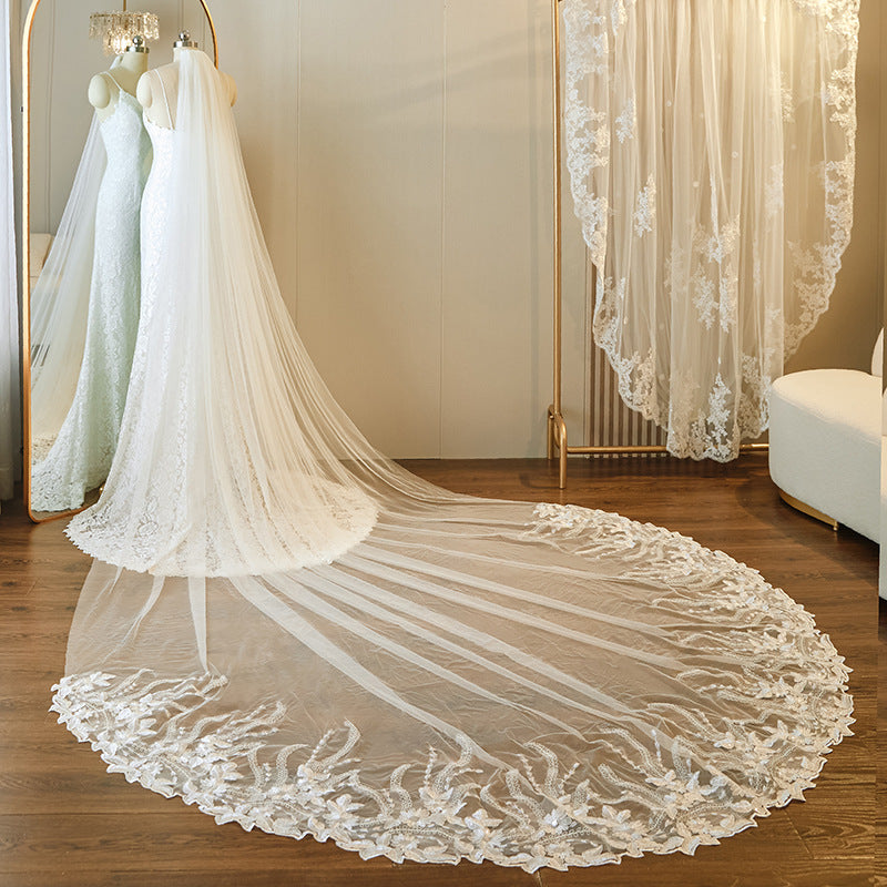 Long Gorgeous Wedding Veil Ivory White Bridal Cathedral Style Veil YAV1101