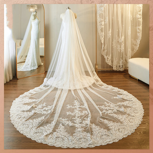 Lace Applique Wedding Veil Cathedral Lace Edge Bridal Veil YAV1102