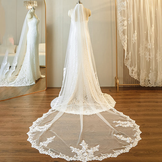 Bridal Flower Lace Veil Long Tailing Wedding Veil Royal Length with Comb YAV1103