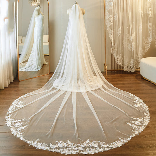 Lace Edge Single Tier Wedding Veil YAV1104