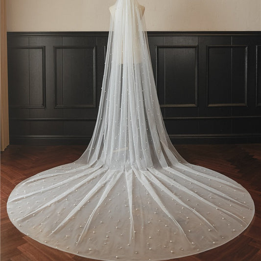 Pearls Wedding Veil Tulle Long With Comb Long Bride Bridal Veils Wedding Accessories YAV1106